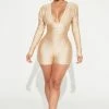 Fashion Nova Amara Ruched Romper - Gold Rompers