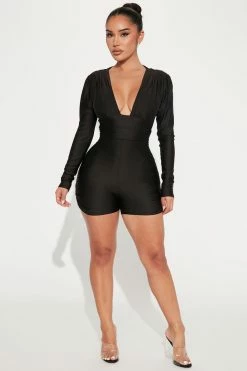 Fashion Nova Amara Ruched Romper - Black