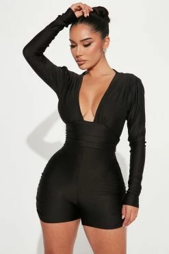 Fashion Nova Amara Ruched Romper - Black
