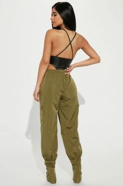 Fashion Nova She's A Ten Cargo Jumpsuit - Black/Green