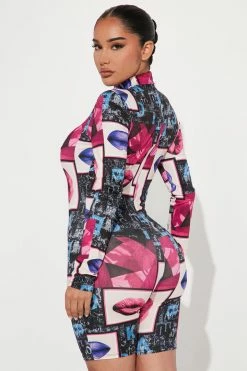 Fashion Nova Kiss Me Printed Romper - Black/Pink Rompers