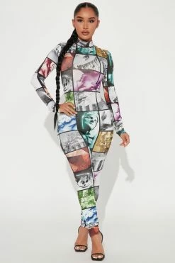 Fashion Nova Jumpsuits Icon Printed Jumpsuit - Black/combo