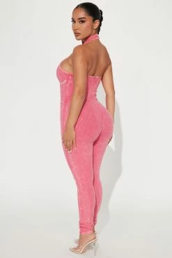 Fashion Nova Kimber Mineral Wash Rib Jumpsuit - Hot Pink Jumpsuits