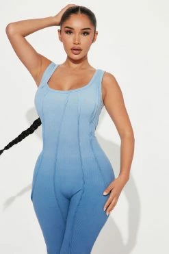 Fashion Nova Erica Ombre Rib Jumpsuit - Blue Jumpsuits