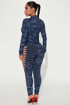 Fashion Nova Wild And Free Distressed Jumpsuit - Blue/combo Jumpsuits
