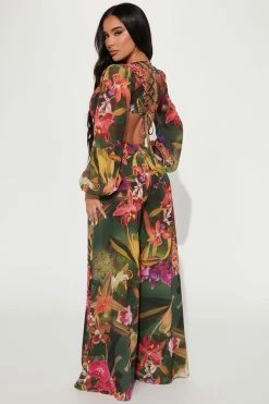 Fashion Nova Jumpsuits Tropical Vacation Jumpsuit - Olive/combo