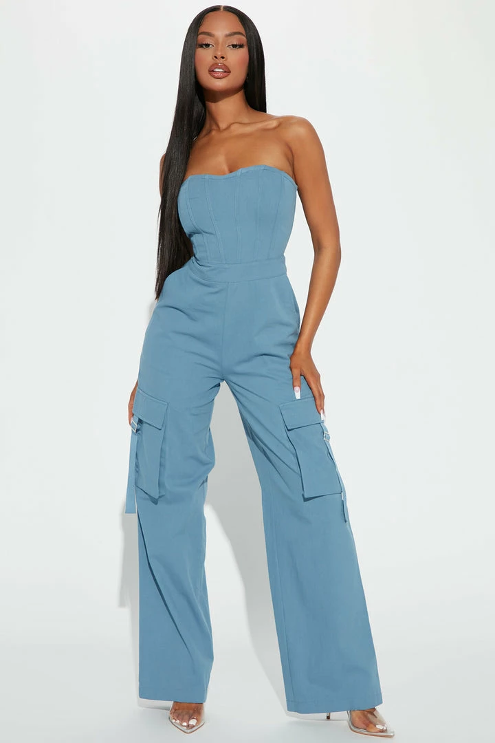 Fashion Nova Houston Cargo Jumpsuit - Blue Jumpsuits
