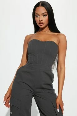 Fashion Nova Jumpsuits Houston Cargo Jumpsuit - Charcoal