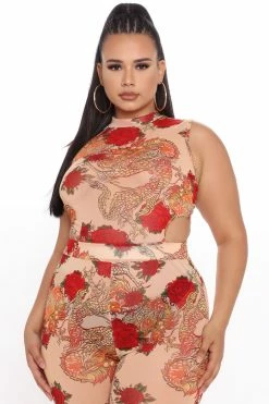 Fashion Nova Match My Beauty Mesh Jumpsuit - Taupe/combo Jumpsuits