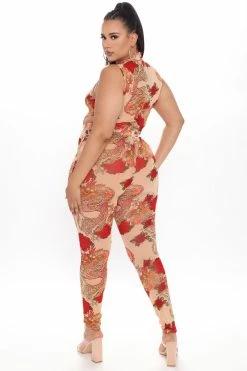 Fashion Nova Match My Beauty Mesh Jumpsuit - Taupe/combo Jumpsuits