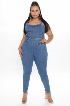Fashion Nova Jumpsuits My Best Girls Denim Jumpsuit - Medium Wash