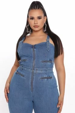 Fashion Nova Jumpsuits My Best Girls Denim Jumpsuit - Medium Wash