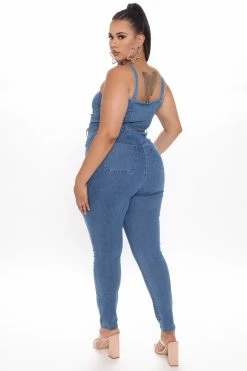 Fashion Nova Jumpsuits My Best Girls Denim Jumpsuit - Medium Wash