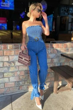 Fashion Nova Wide Leg Jumpsuits About To Glow Denim Jumpsuit - Medium Wash