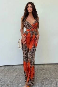 Fashion Nova All About Me Leopard Jumpsuit - Orange/combo Jumpsuits