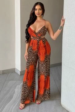 Fashion Nova All About Me Leopard Jumpsuit - Orange/combo Jumpsuits