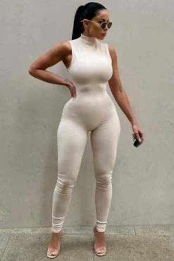 Fashion Nova Amber Snatched Jumpsuit - Cream Jumpsuits