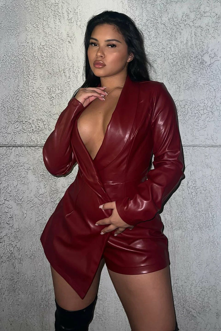 Fashion Nova Rompers Anabella Faux Leather Romper - Wine