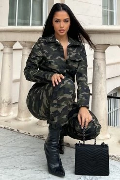 Fashion Nova Aviator Babe Camo Jumpsuit - Olive Skinny Leg Jumpsuits