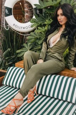 Fashion Nova Jumpsuits Aviator Babe Jumpsuit - Olive