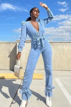 Fashion Nova Back At It Denim Jumpsuit - Denim Jumpsuits
