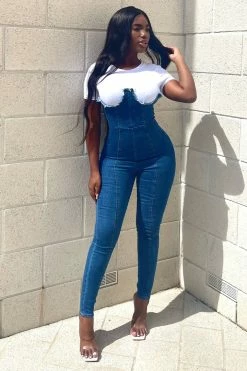 Fashion Nova Brooklyn Denim Jumpsuit - Denim