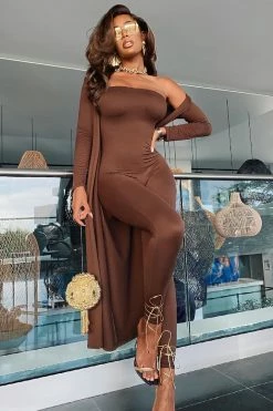 Fashion Nova Jumpsuits Buenos Aires Jumpsuit Cardigan Set - Brown