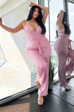 Fashion Nova Can't Hide The Shine Sequin Jumpsuit - Pink