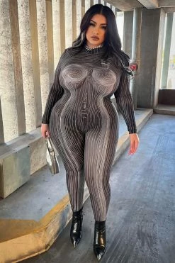 Fashion Nova Centerpiece Mesh Jumpsuit - Black/combo