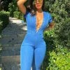 Fashion Nova Chained To Danger Denim Jumpsuit - Medium Wash