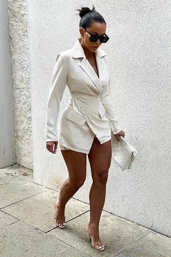 Fashion Nova Rompers City Walks Blazer Romper - Cream