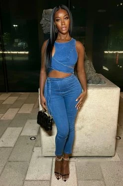 Fashion Nova Cut Out The Haters Denim Jumpsuit - Dark Wash