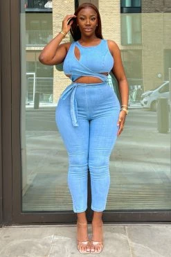 Fashion Nova Cut Out The Haters Denim Jumpsuit - Light Wash