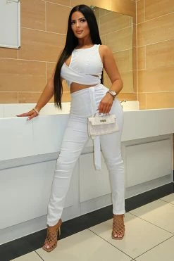 Fashion Nova Cut Out The Haters Denim Jumpsuit - White Jumpsuits