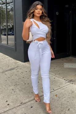 Fashion Nova Cut Out The Haters Denim Jumpsuit - White Jumpsuits