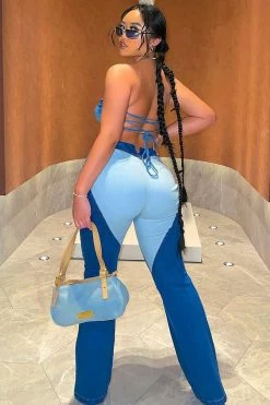 Fashion Nova Wide Leg Jumpsuits Denim Sweetheart Jumpsuit - Medium Wash