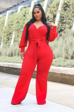 Fashion Nova Falling For Your Charm Jumpsuit - Red Jumpsuits