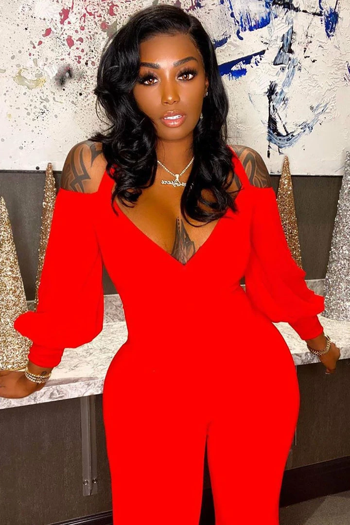Fashion Nova Falling For Your Charm Jumpsuit - Red Jumpsuits