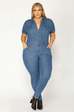 Fashion Nova Auto Shop Denim Jumpsuit - Medium Wash