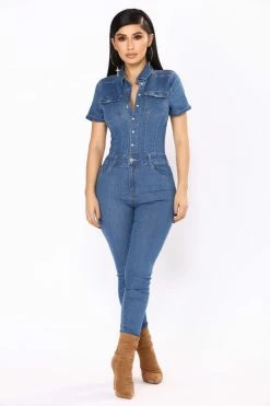 Fashion Nova Auto Shop Denim Jumpsuit - Medium Wash
