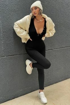 Fashion Nova Fast Love Henley Jumpsuit - Black Jumpsuits