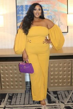 Fashion Nova Felicia Off Shoulder Jumpsuit - Mustard Wide Leg Jumpsuits