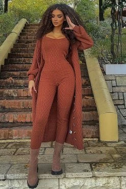 Fashion Nova Forever Cozy Jumpsuit Set - Rust