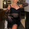 Fashion Nova Forever Perfect Feather Romper - Black Rompers