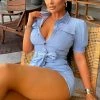 Fashion Nova Rompers Forget It Puff Sleeve Romper - Blue