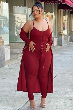 Fashion Nova Happy Horizon Jumpsuit Set - Rust