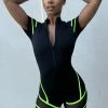 Fashion Nova Rompers Highest Level Romper - Black/Neon Yellow