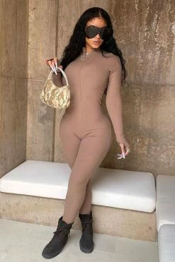 Fashion Nova I Don't Care Rib Jumpsuit - Mocha Jumpsuits