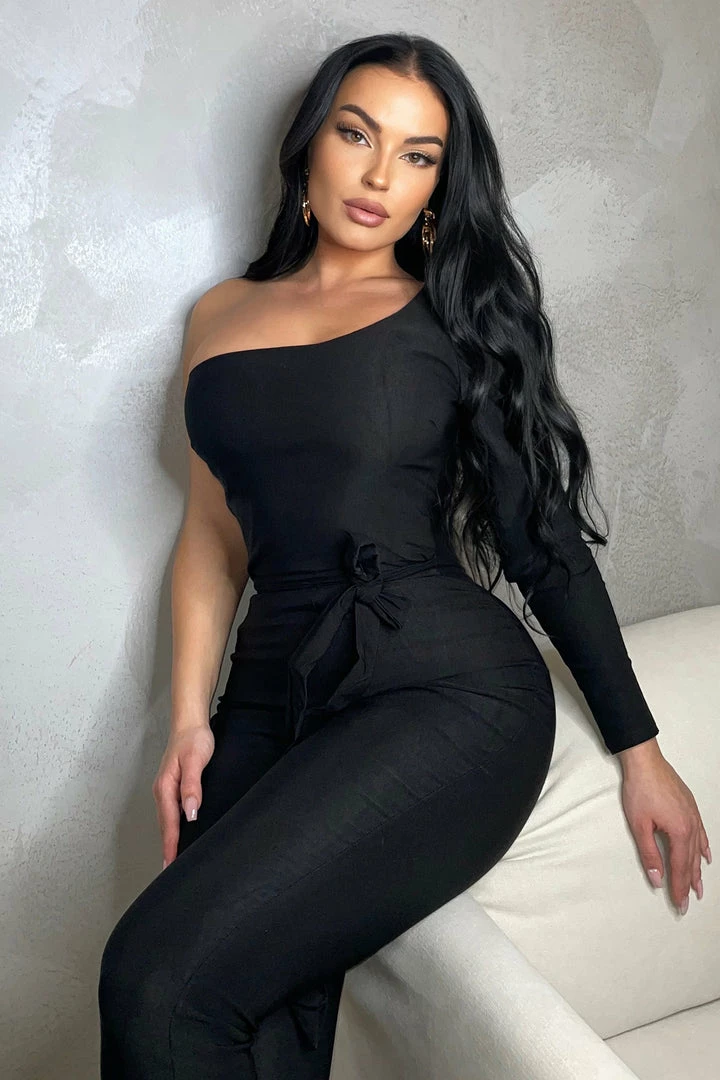 Fashion Nova Izabella One Shoulder Jumpsuit - Black