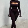 Fashion Nova Just For Fun Ribbed Jumpsuit Set - Chocolate Jumpsuits